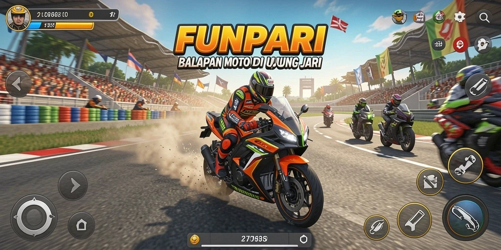 Tangkapan layar menunjukkan gameplay balapan motor yang mendebarkan.