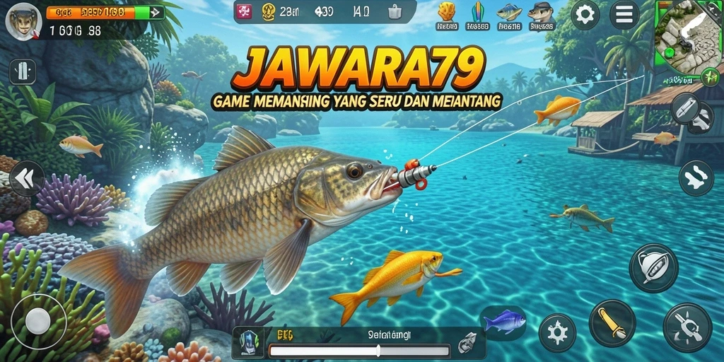 Tampilan gameplay JAWARA79 yang menampilkan aksi memancing seru.