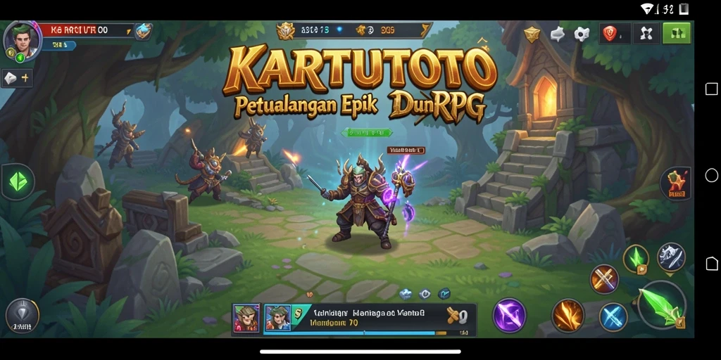 Screenshot utama gameplay KARTUTOTO menampilkan aksi seru dalam pertarungan RPG.