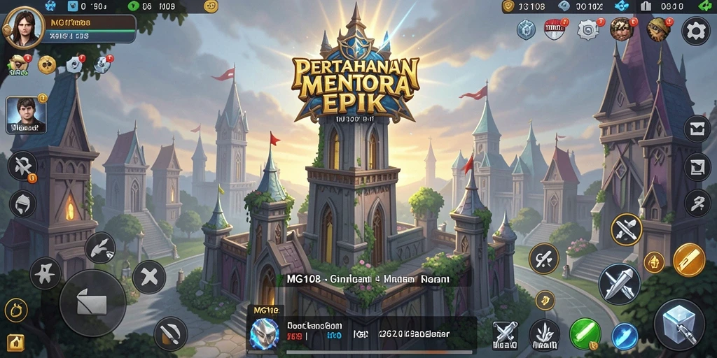 Screenshot dari gameplay MG108 menunjukkan pertarungan Tower Defense yang intens.