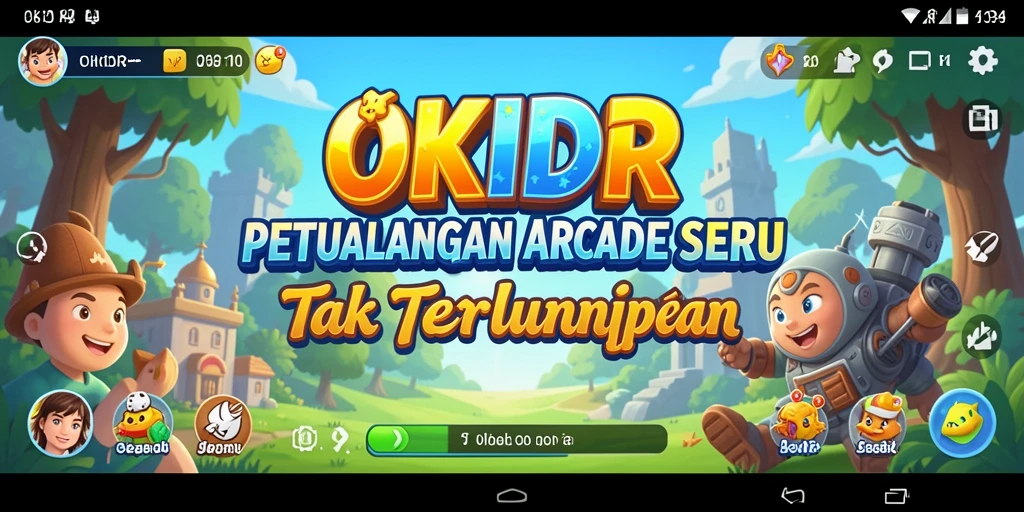 Screenshot utama OKIDR menampilkan aksi gameplay yang seru dan penuh warna.