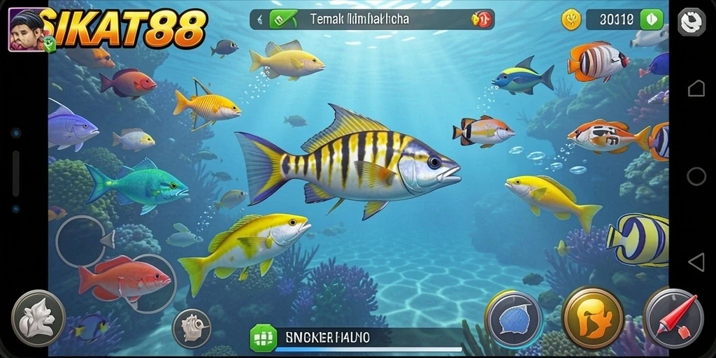 Gameplay seru SIKAT88 dengan berbagai ikan untuk ditembak.
